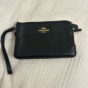 Coach Black Leather Wristlet with Gold Accents